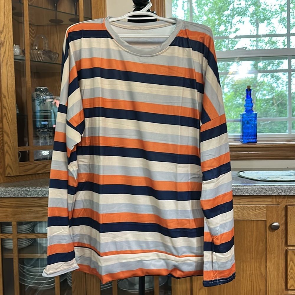Woven poly striped tunic